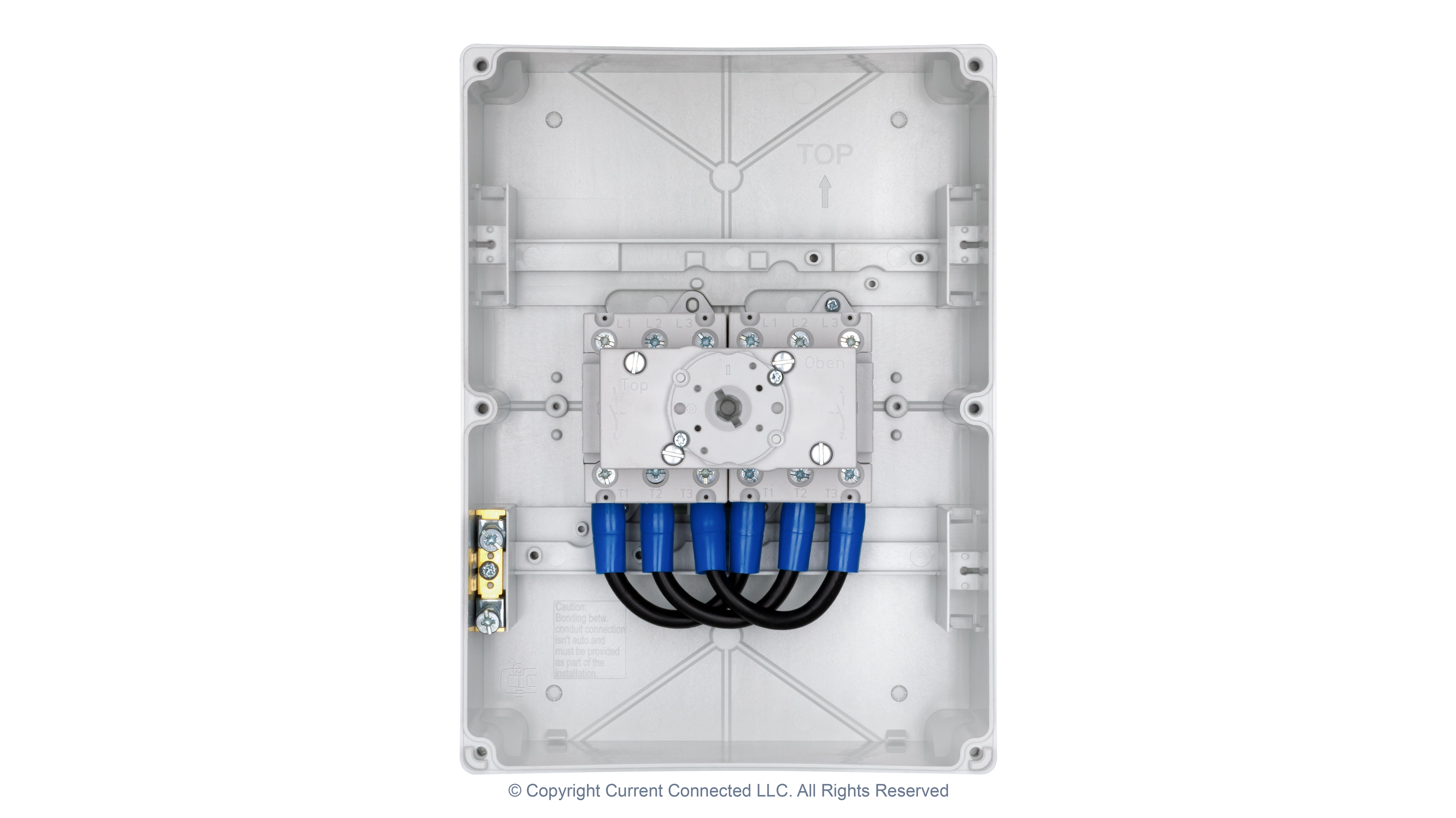 High quality photo of the IMO Changeover Switch, 3 Pole 63A Internal Jumper Option. Photographed by Current Connected.