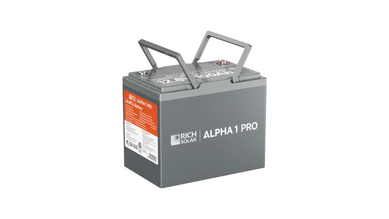 High quality photo of the Rich Solar - RS-B121SP - Rich Solar Alpha 1 Pro 12V 100Ah LiFePO4 Battery with the handles lifted. Photographed by Current Connected.