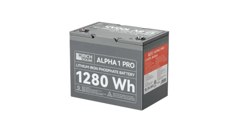 High quality photo of the Rich Solar - RS-B121SP - Rich Solar Alpha 1 Pro 12V 100Ah LiFePO4 Battery isolated right view. Photographed by Current Connected.