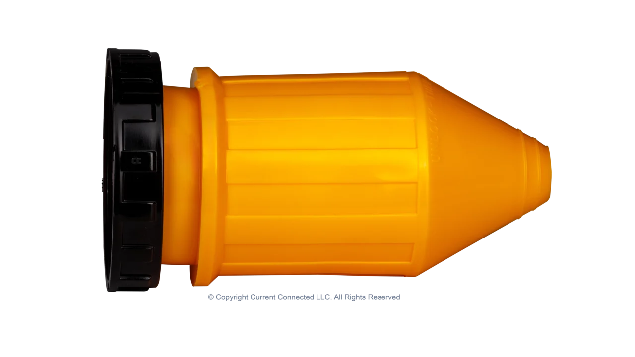 High quality photo of the boot for a Marinco 50A twist-lock cord-end, photographed by Current Connected
