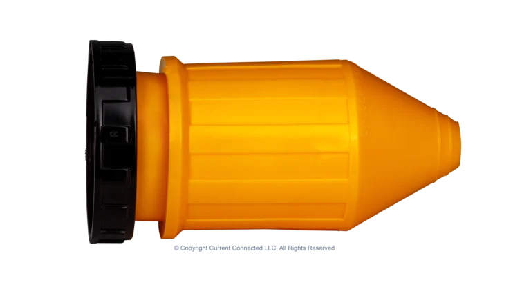 High quality photo of the boot for a Marinco 50A twist-lock cord-end, photographed by Current Connected