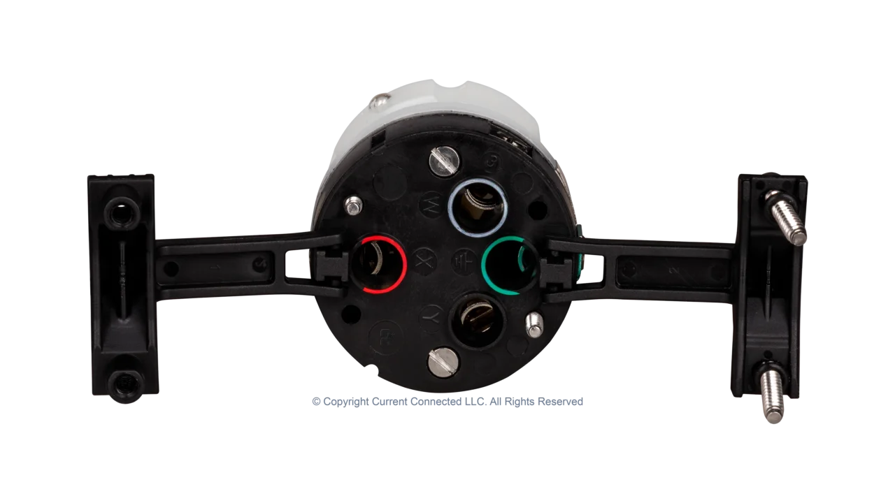 High quality photo of the internal terminals of a Marinco 50A twist-lock cord-end, photographed by Current Connected