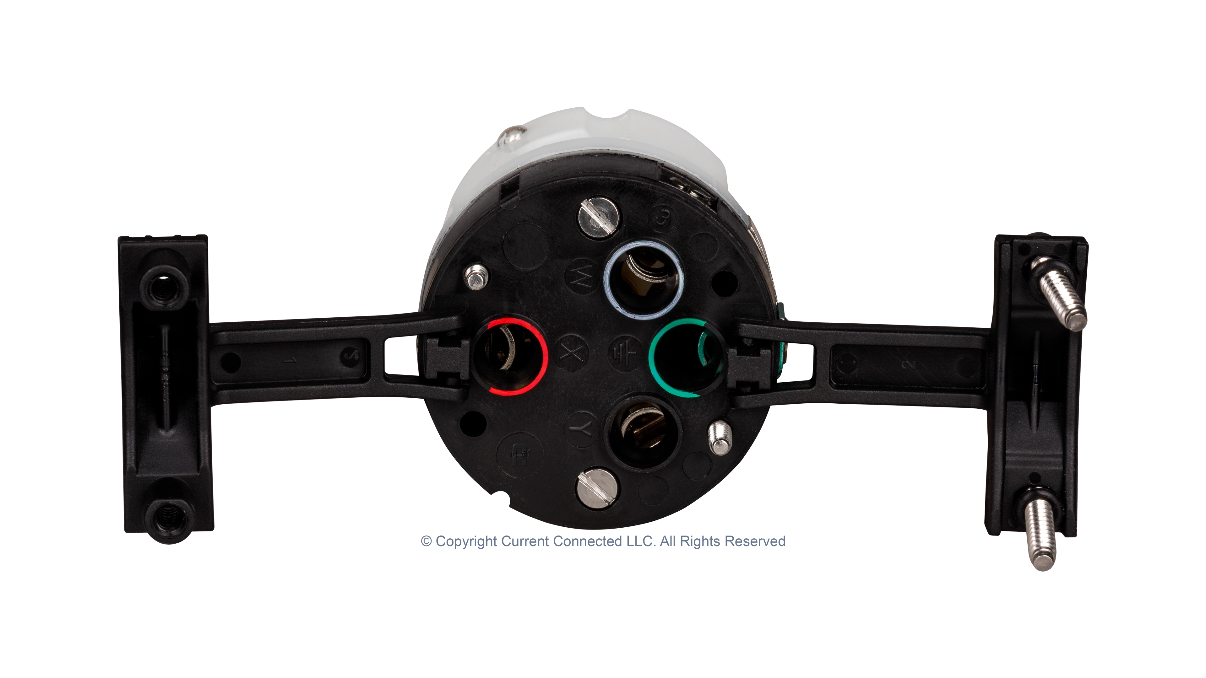 Marinco - 6364CRV.VPK - 50A Connector + Boot Kit - Back Termminals High quality photo of the internal terminals of a Marinco 50A twist-lock cord-end, photographed by Current Connected