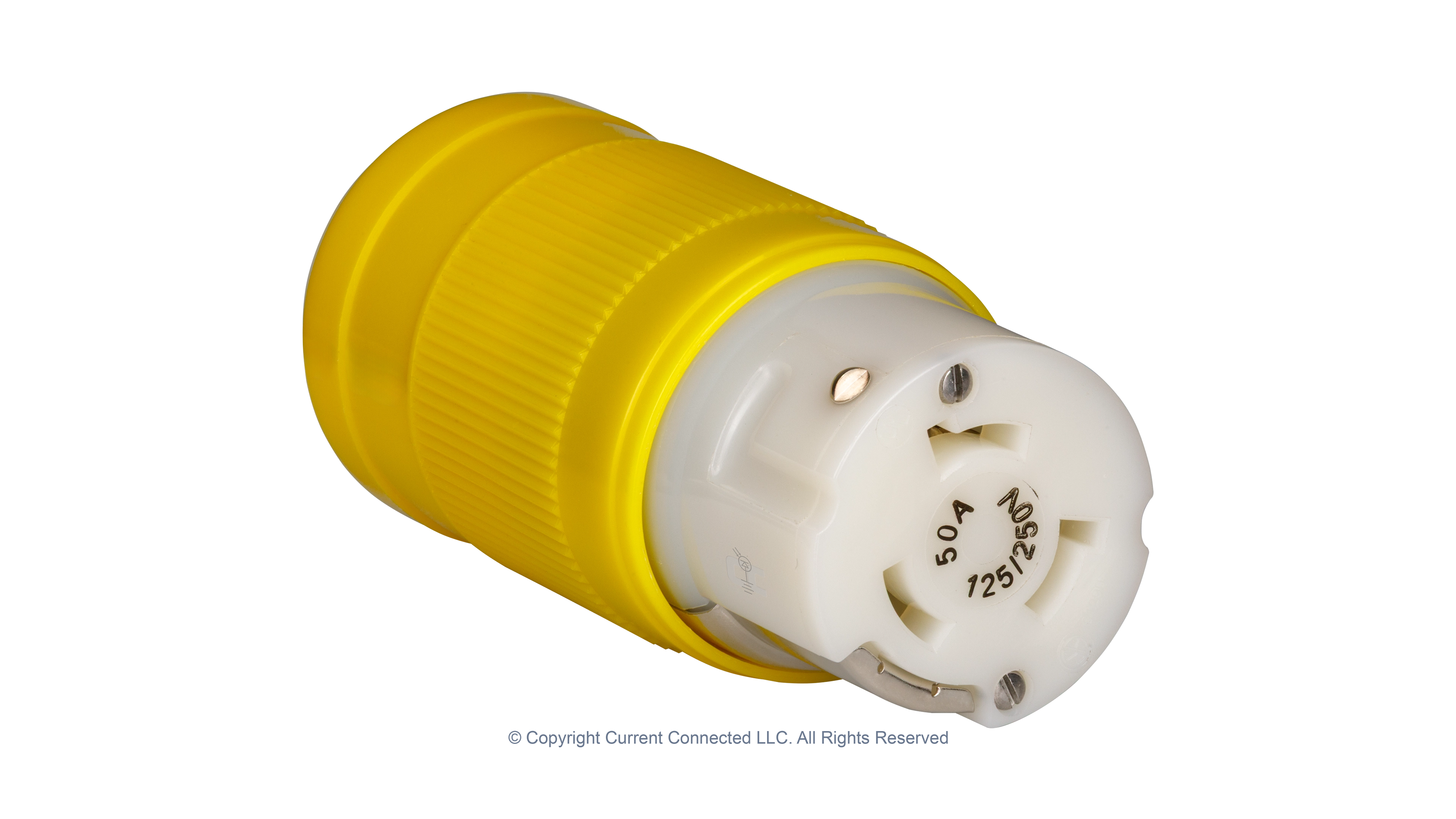 Marinco - 6364CRV.VPK - 50A Connector + Boot Kit - ISO Plug Only High quality photo of the Marinco 50A twist-lock cord-end with boot removed, photographed by Current Connected