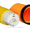 High quality isometric photo of a Marinco 50A twist-lock cord-end + boot kit, photographed by Current Connected