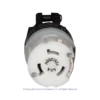 High quality photo of the contact side of a Marinco 50A twist-lock cord-end with the boot removed, photographed by Current Connected