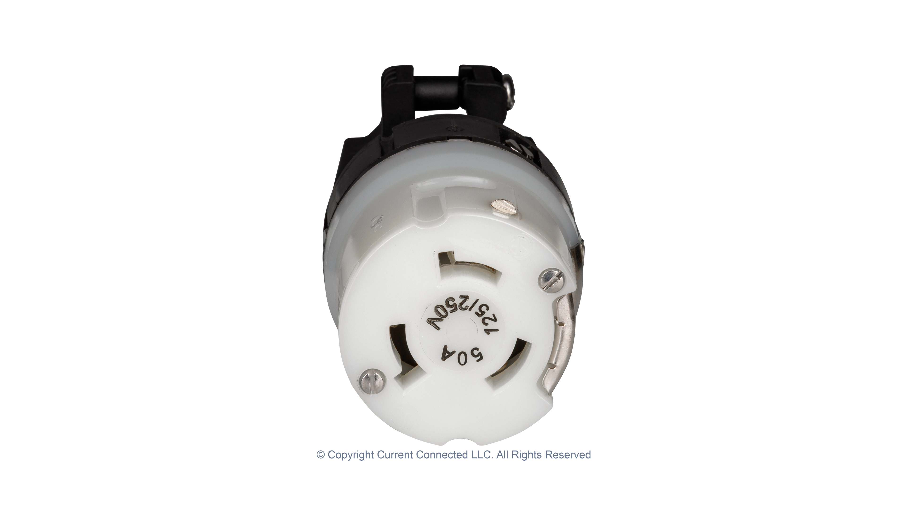 Marinco - 6364CRV.VPK - 50A Connector + Boot Kit - Plug Front High quality photo of the contact side of a Marinco 50A twist-lock cord-end with the boot removed, photographed by Current Connected