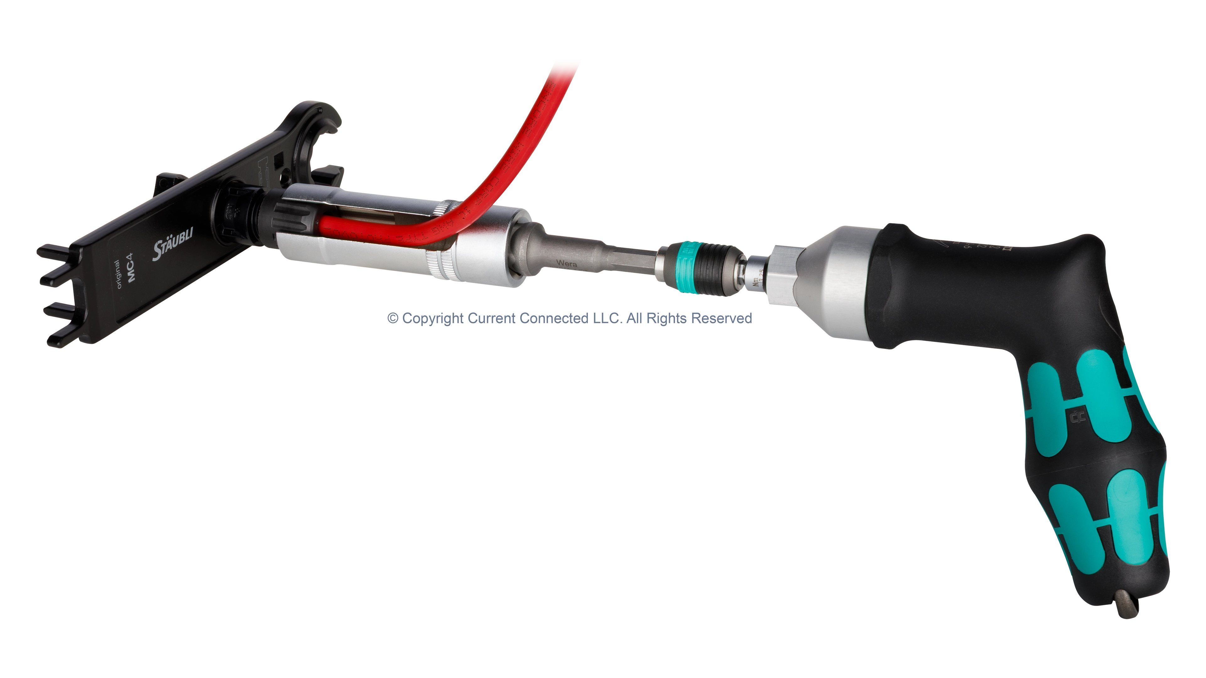 Staubli - 32.6128-64100 - MC4 and MC4-Evo 2 Connector Installation Tool Set (UL) - Torque Tool In-Use High quality photo of the Staubli - 32.6128-64100 - MC4 and MC4-Evo 2 Connector Installation Tool Set (UL) - Torque Tool In-Use. Photographed by Current Connected