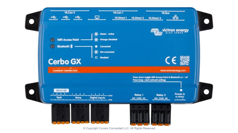 High quality photo of the front of the Victron BPP900451100 Cerbo GX MK2 System Controller - photographed by Current Connected