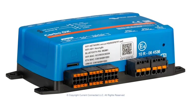 High quality photo of the digital and analog inputs on the bottom of the Victron BPP900451100 Cerbo GX MK2 System Controller - photographed by Current Connected