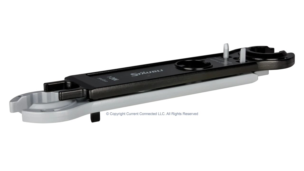 High quality photo of the Staubli - 32.6058 - PV-MS-PLS Open-end spanner set Angled Side View. Photographed by Current Connected