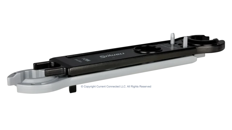 High quality photo of the Staubli - 32.6058 - PV-MS-PLS Open-end spanner set Angled Side View. Photographed by Current Connected