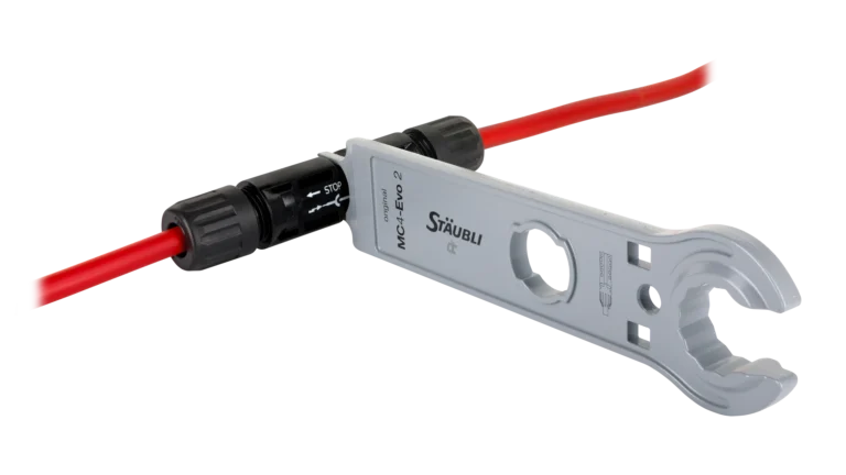 High quality photo of the Staubli - 32.6058 - PV-MS-PLS Open-end spanner set - Disconnect In Use. Photographed by Current Connected