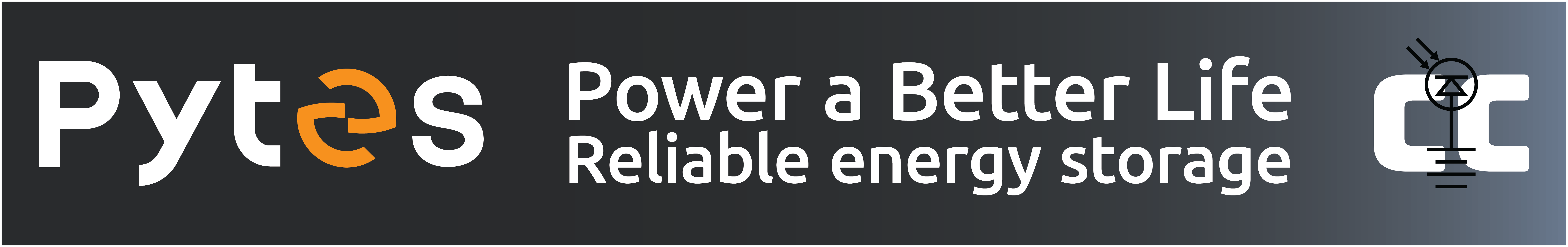 High quality photo of Banner saying Power a Better Life Reliable energy storage prominently featuring Pytes a brand sold by Current Connected. Created by Current Connected for the Pytes page.