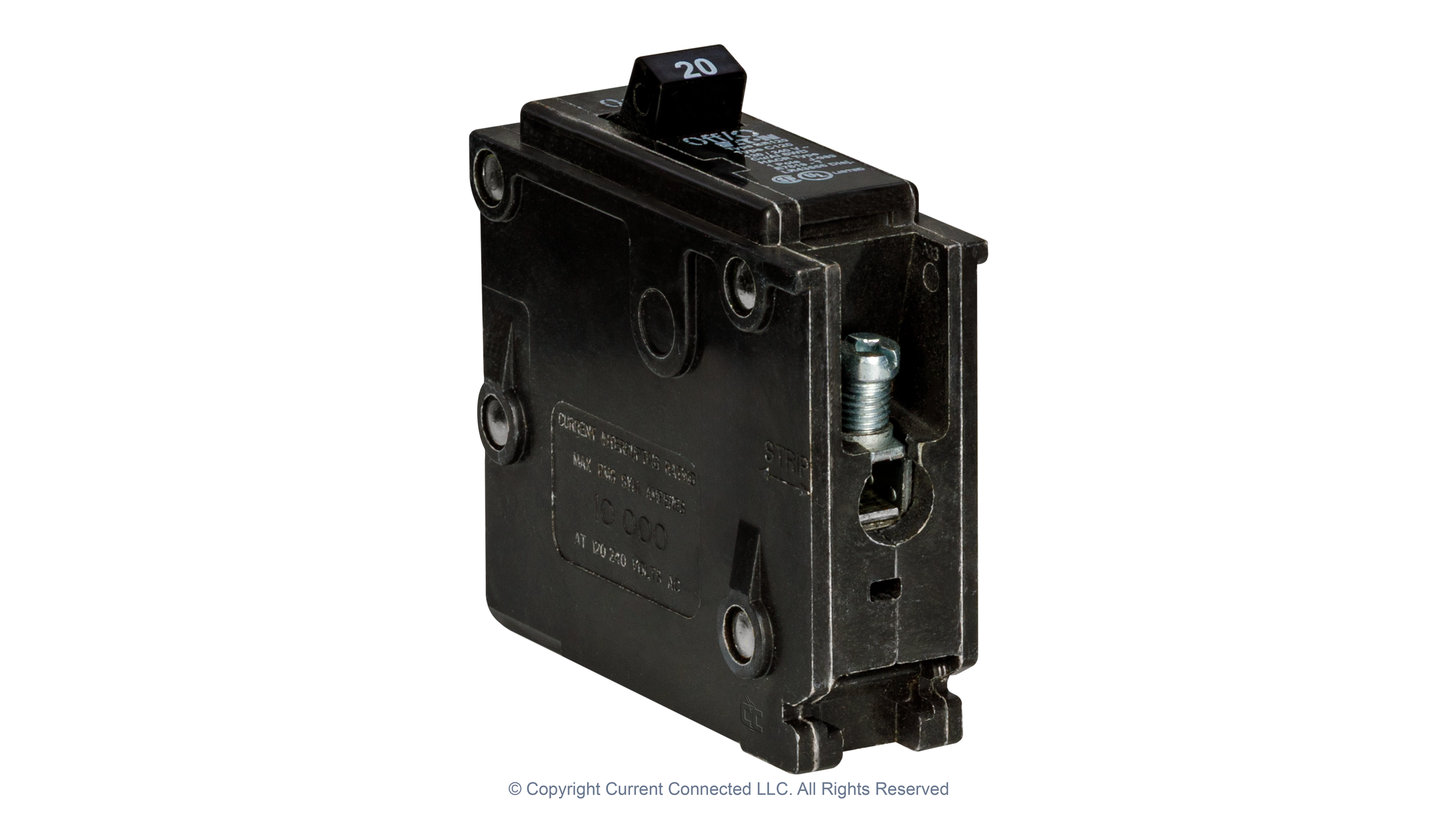 Eaton - BR120 - Single Pole Breaker 20A -Angled Left View High quality photo of the Eaton - BR120 - Single Pole Breaker 20A -Angled Left View. Photographed by Current Connected