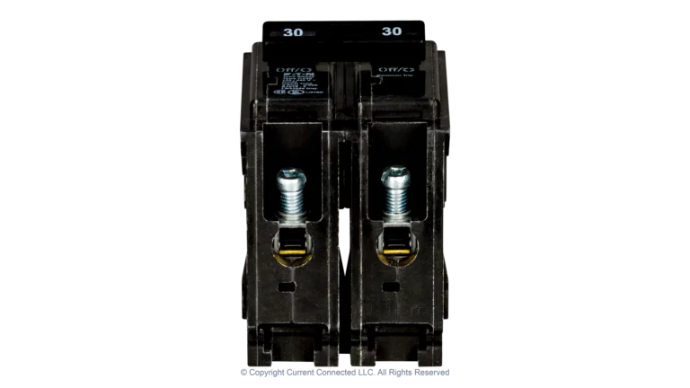 High quality photo of the Eaton - BR2100 - Double Pole Breaker 15A - 50A - Bottom View. Photographed by Current Connected
