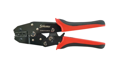 High quality photo of the Staubli - 32.6025 - PV-CZM-BS-Crimping-pliers - Front-View. Photographed by Current Connected