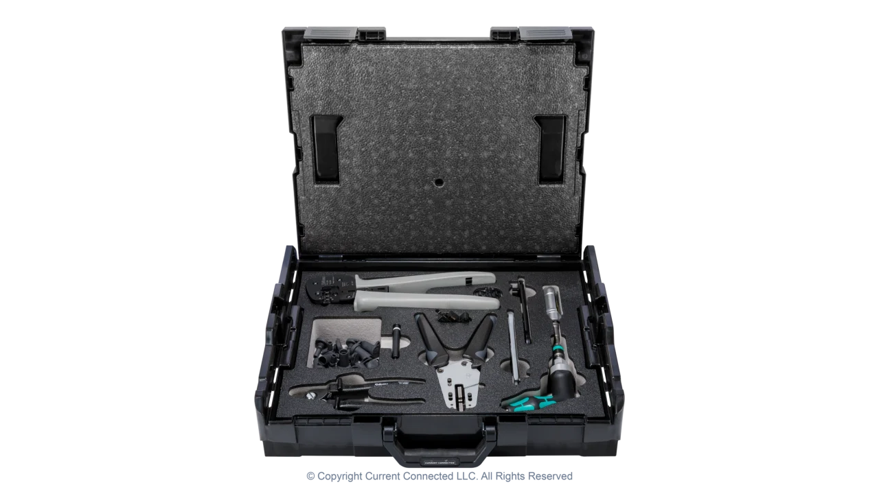 High quality photo of the Staubli - 32.6128-64100 - MC4 and MC4-Evo 2 Connector Installation Tool Set (UL) - Case Open View. Photographed by Current Connected