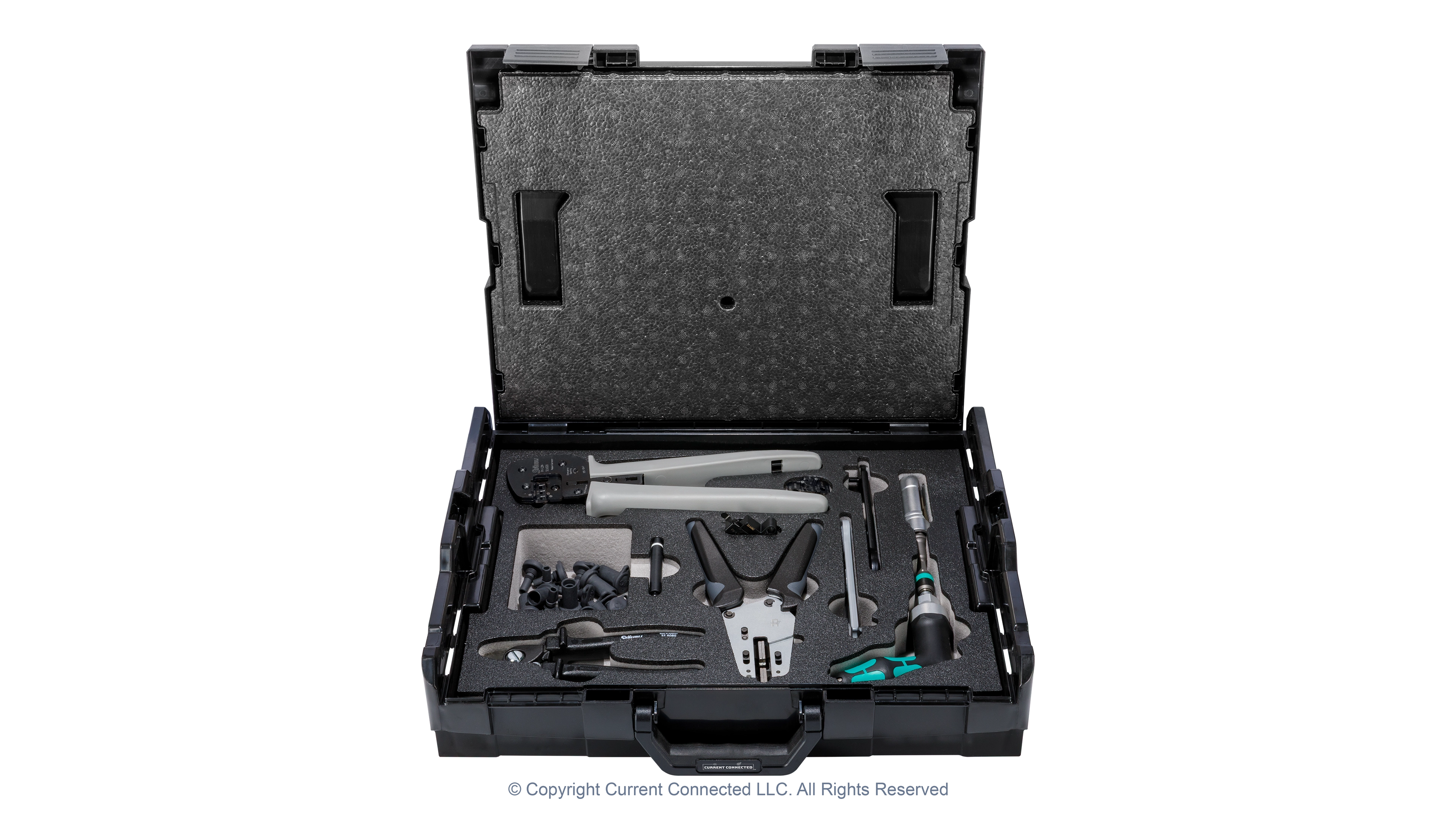 Staubli - 32.6128-64100 - MC4 and MC4-Evo 2 Connector Installation Tool Set (UL) - Case Open View High quality photo of the Staubli - 32.6128-64100 - MC4 and MC4-Evo 2 Connector Installation Tool Set (UL) - Case Open View. Photographed by Current Connected