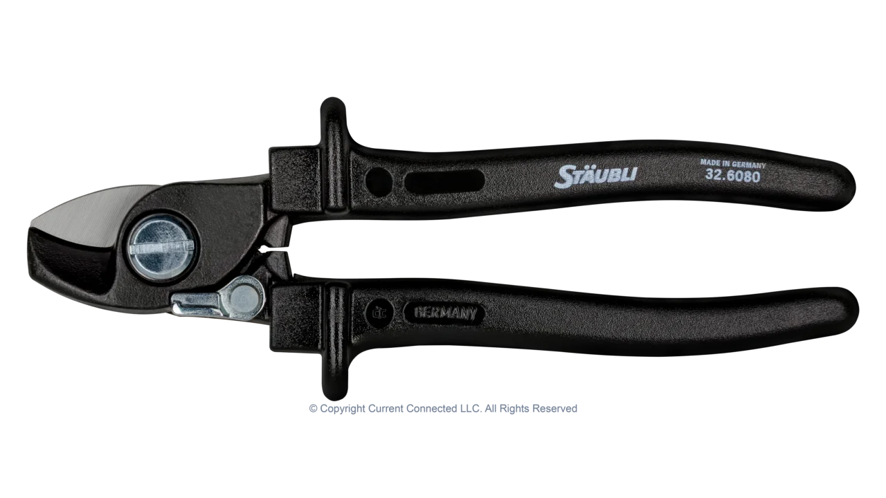 High quality photo of the Staubli - 32.6080 - PV-WZ-KS Cable Shears - Closed Side View. Photographed by Current Connected