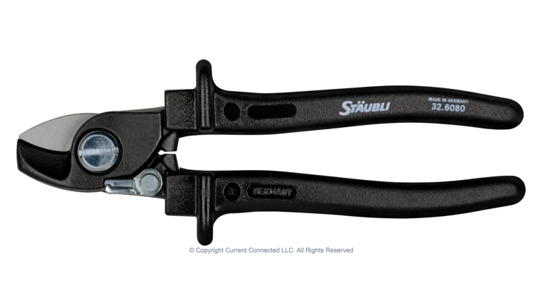 High quality photo of the Staubli - 32.6080 - PV-WZ-KS Cable Shears - Closed Side View. Photographed by Current Connected