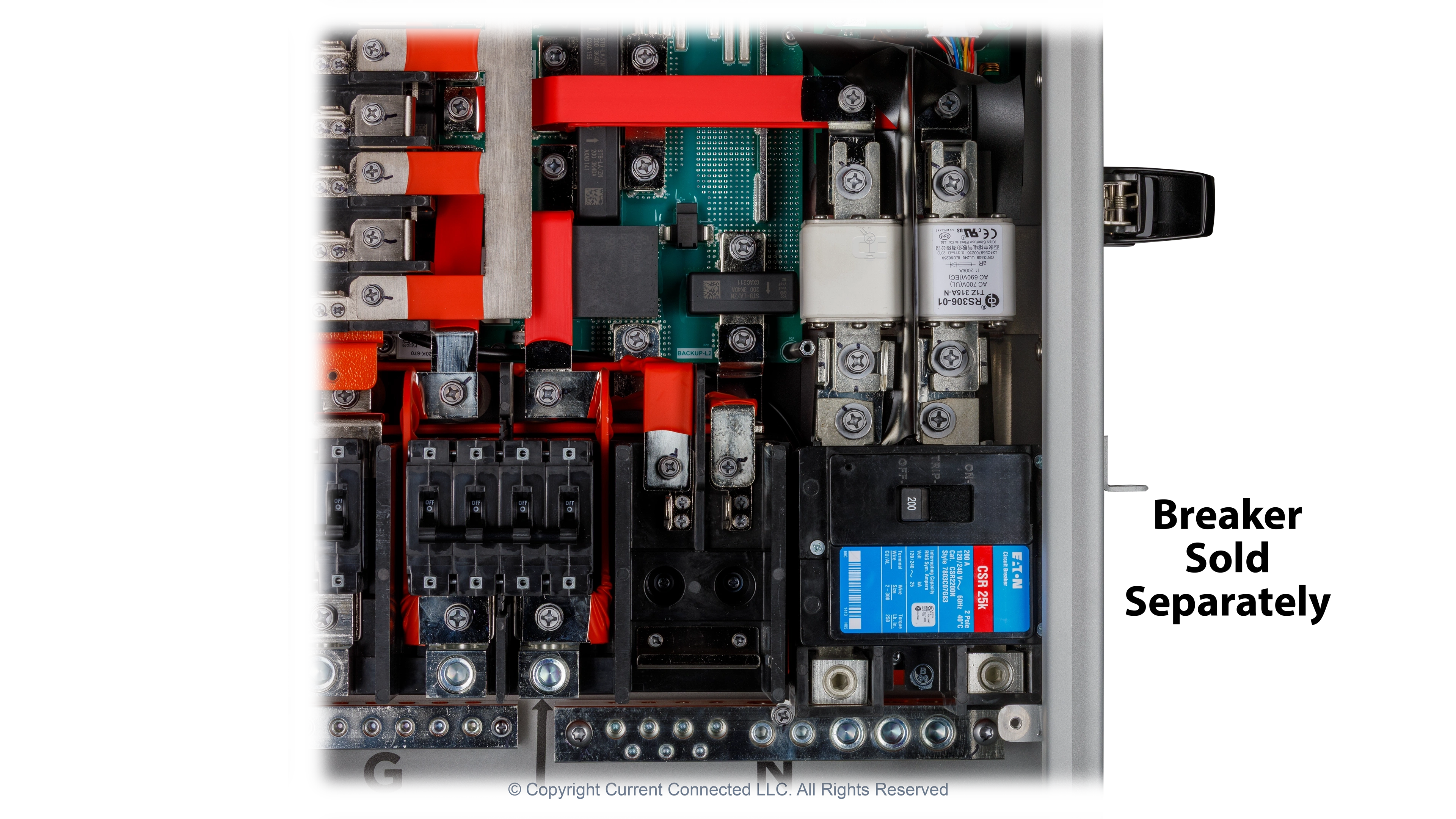 Eaton - CSR2200N - CSR 200 Amp 2-Pole 25 kAIC Main Circuit Breaker - Installed In GridBoss High quality photo of the Eaton - CSR2200N - CSR 200 Amp 2-Pole 25 kAIC Main Circuit Breaker - Installed In GridBoss. Photographed by Current Connected
