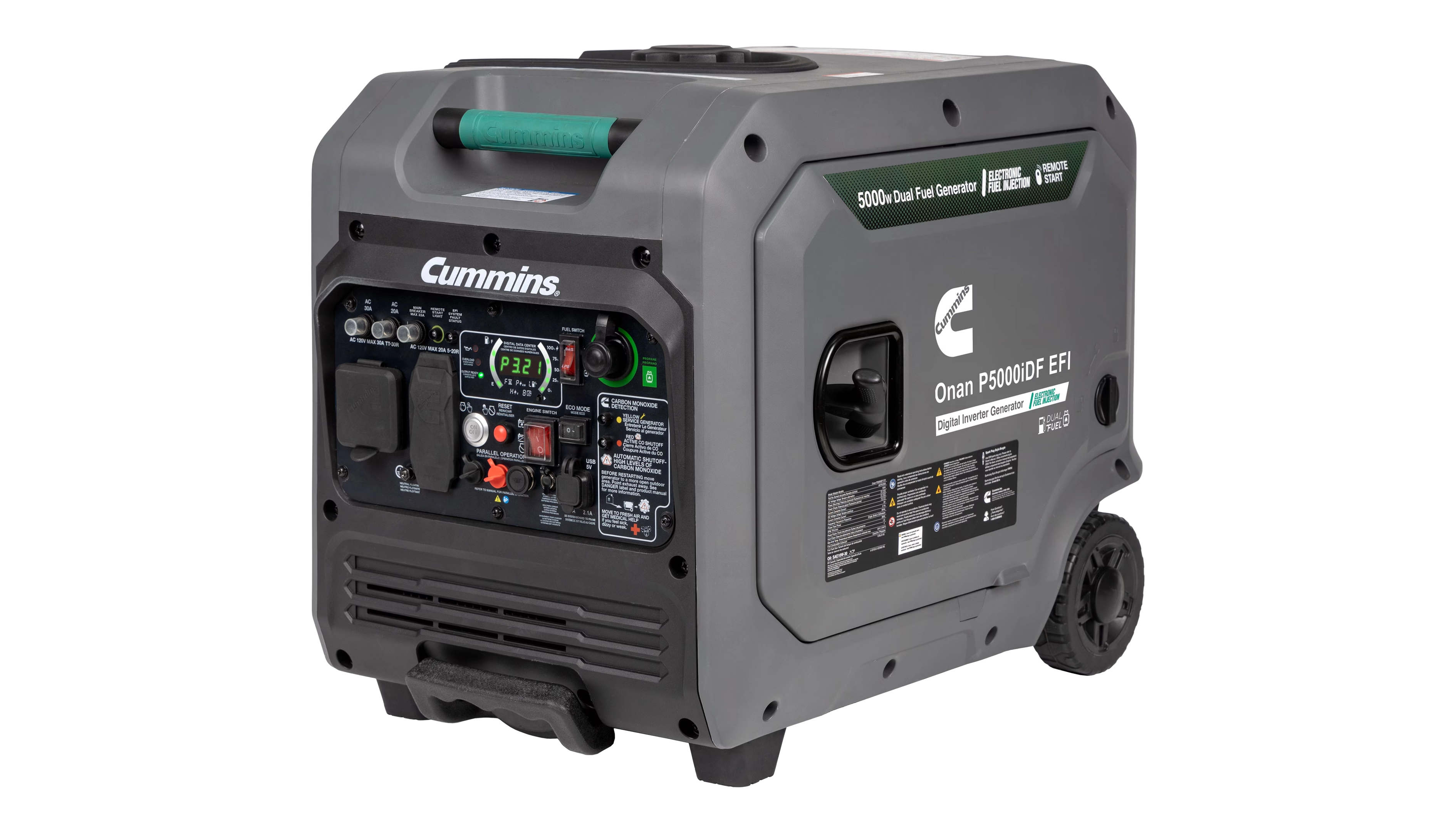 Cummins - A075C500 - Onan P5000iDF EFI Dual-Fuel Inverter Generator - Angled Front View Cummins - A075C500 - Onan P5000iDF EFI Dual-Fuel Inverter Generator - Angled Front View