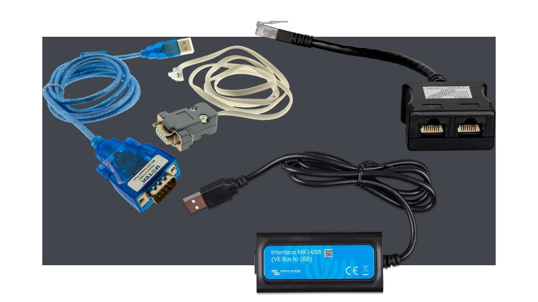 High quality photo of Communication Cables featured on Current Connected's website prominently featuring Victron Products. Created by Current Connected for their shop categories.