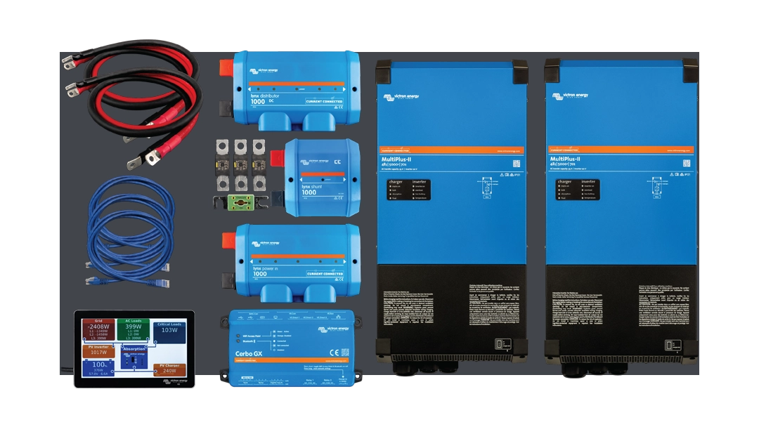 High quality photo of a Current Connected Kit featured on Current Connected's website prominently featuring Victron Products. Created by Current Connected for their shop categories.