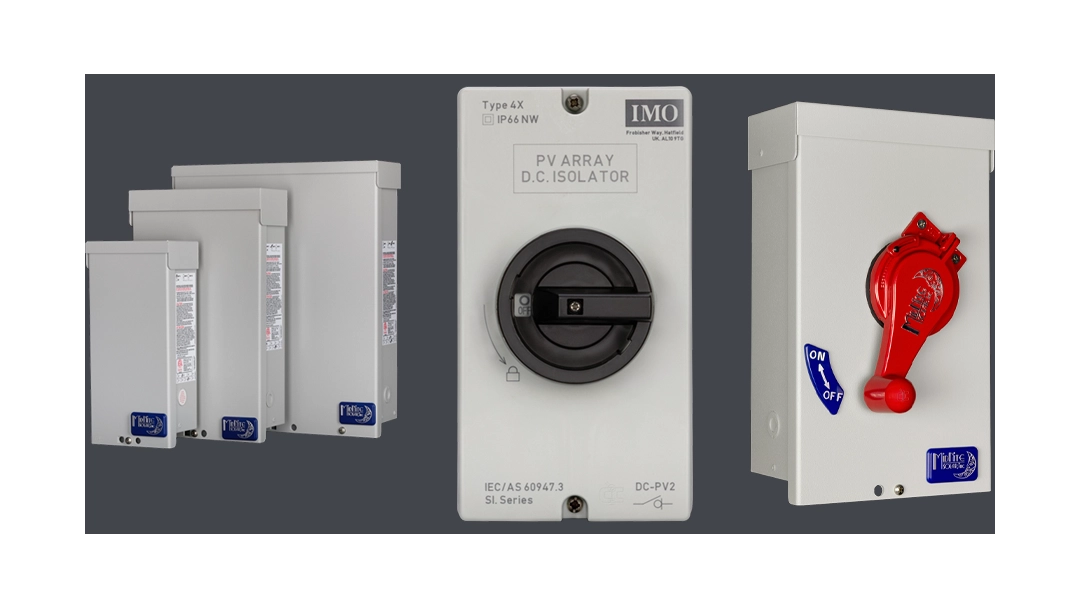 High quality photo of Combiners and Disconnects featured on Current Connected's website prominently featuring IMO Products. Created by Current Connected for their shop categories.