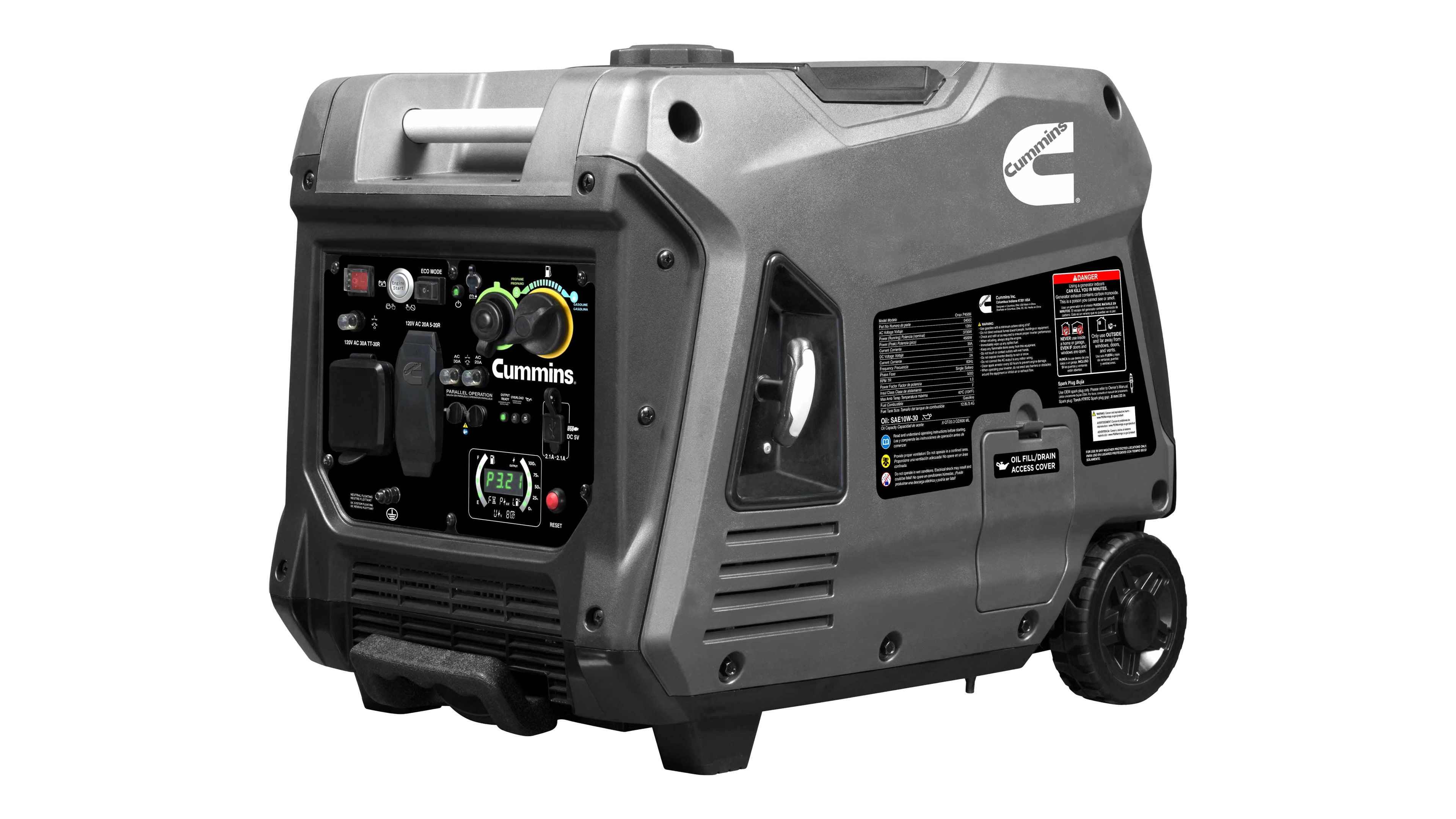 Cummins - A068H732 - Cummins - Onan P4500iDF Dual-Fuel Inverter Generator - Angled Right View