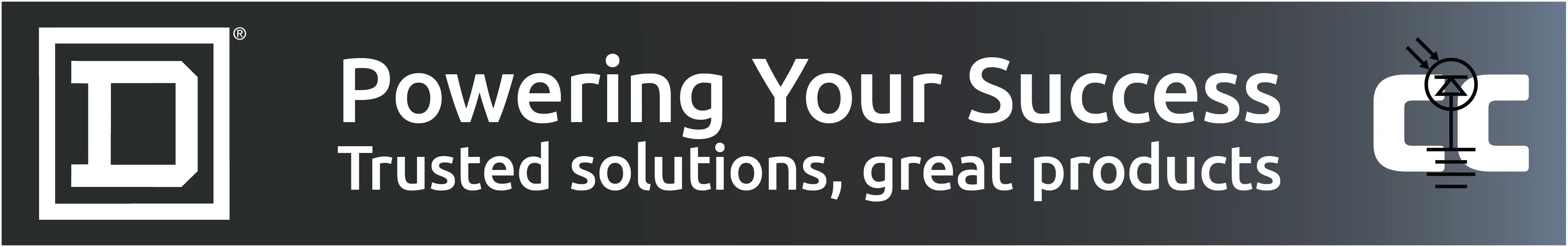 High quality photo of Banner saying Powering Your Success Trusted solutions, great products prominently featuring Square D a brand sold by Current Connected. Created by Current Connected for the Square D page.