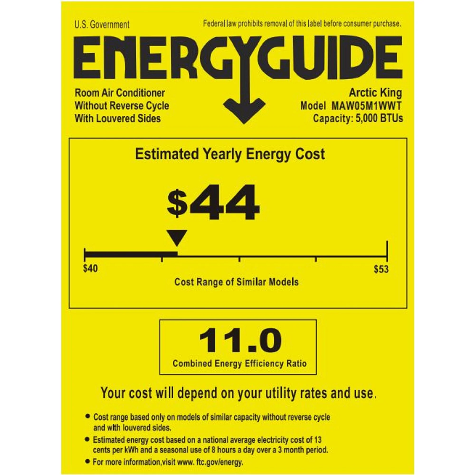 High quality image of an energy guide pamphlet with your estimated yearly energy cost