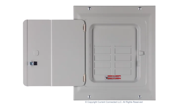 High quality photo of the Eaton - BRP100 - BR 100 AMP 24-Circuit Breaker Panel Kit - Front Open View. Photographed by Current Connected