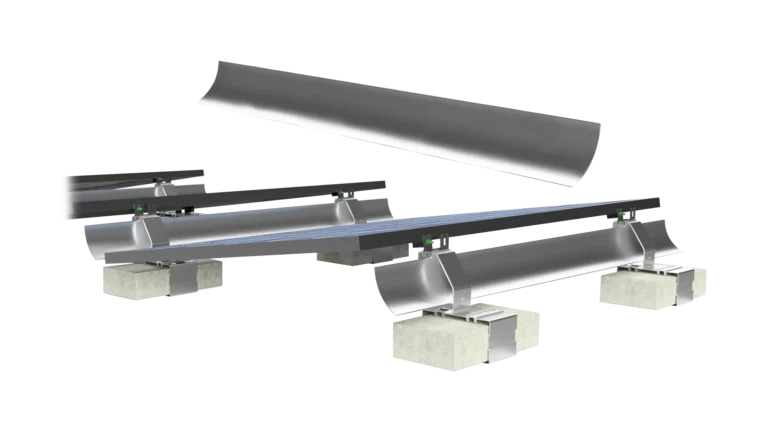 IntegraRack MultiBallast Wind Spoiler for Deflecting Wind Currents, Limits Upward Lift on Flat Rooftop Solar Installations Due to Wind