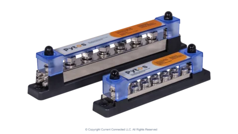 High quality photo of the Pytes 300A / 600A Busbars Top View. Photographed by Current Connected