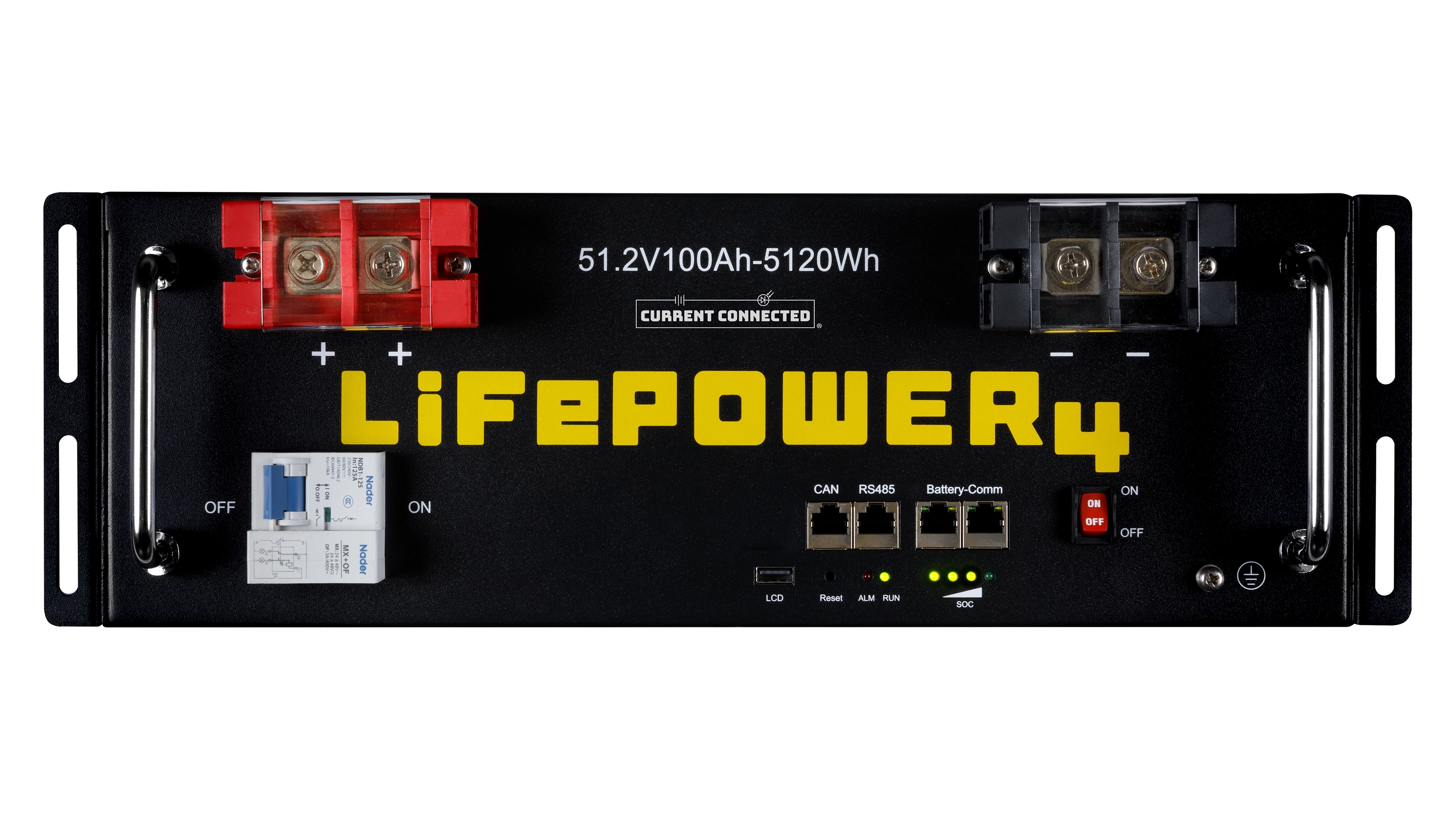 EG4LP48V100A-EG4-LiFePOWER4-Front High quality photo of the EG4 LiFePOWER4 Front view. Photographed by Current Connected
