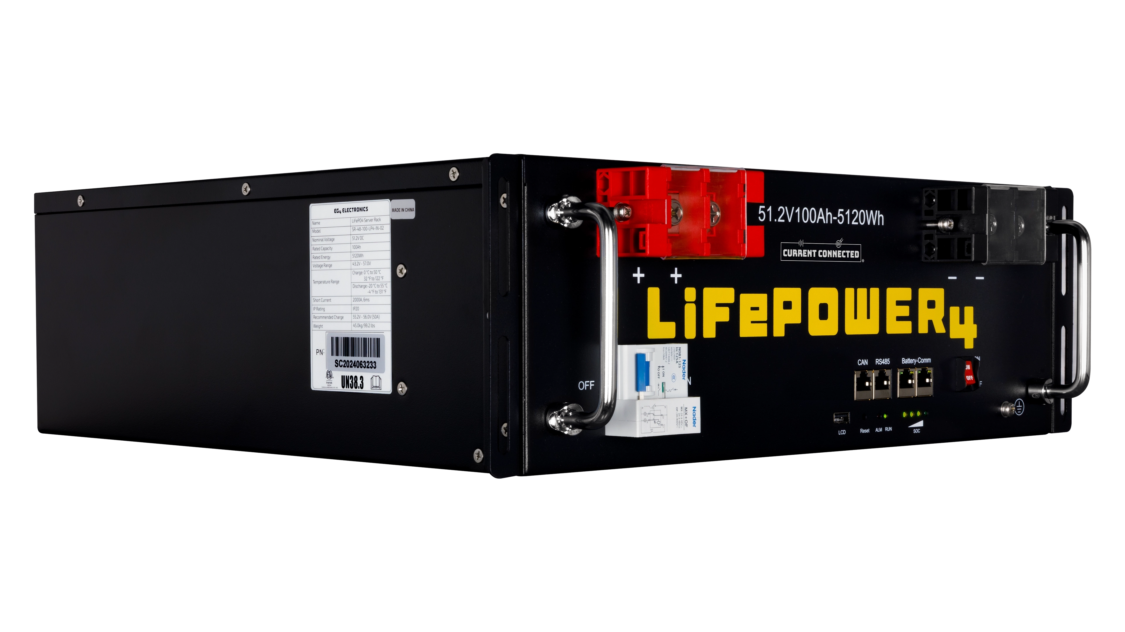 EG4LP48V100A-EG4-LiFePOWER4-Left-ISO High quality photo of the EG4 LiFePOWER4 Left view. Photographed by Current Connected