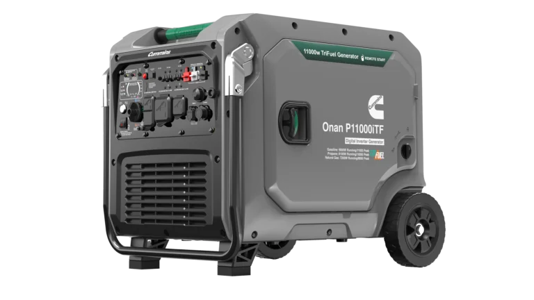 High quality photo of the Cummins Onan P11000iTF Front Right View. Photo sourced by Current Connected.