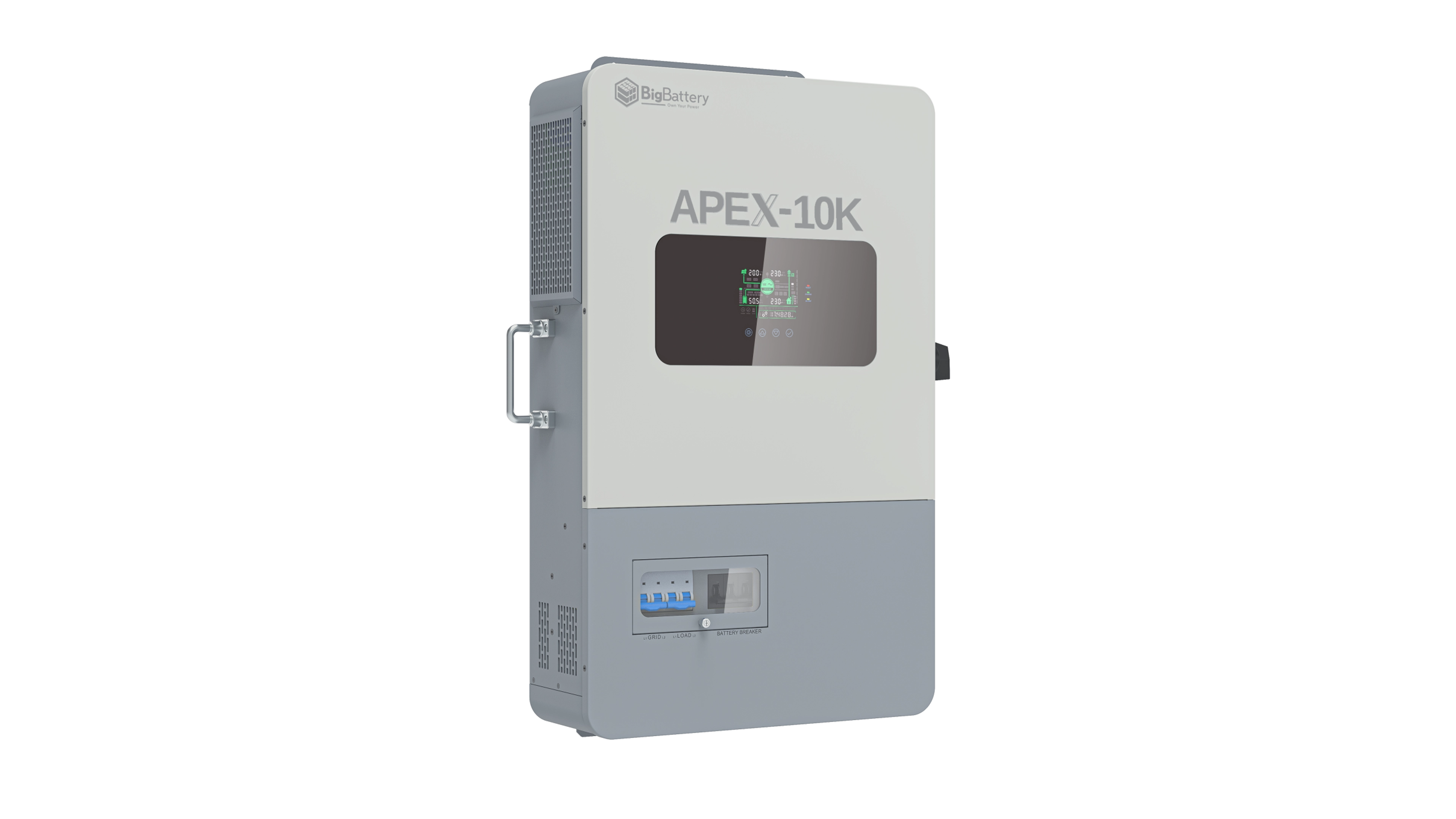 High quality photo of the Big Battery Apex-10k Front Left View. Photo sourced by Current Connected.