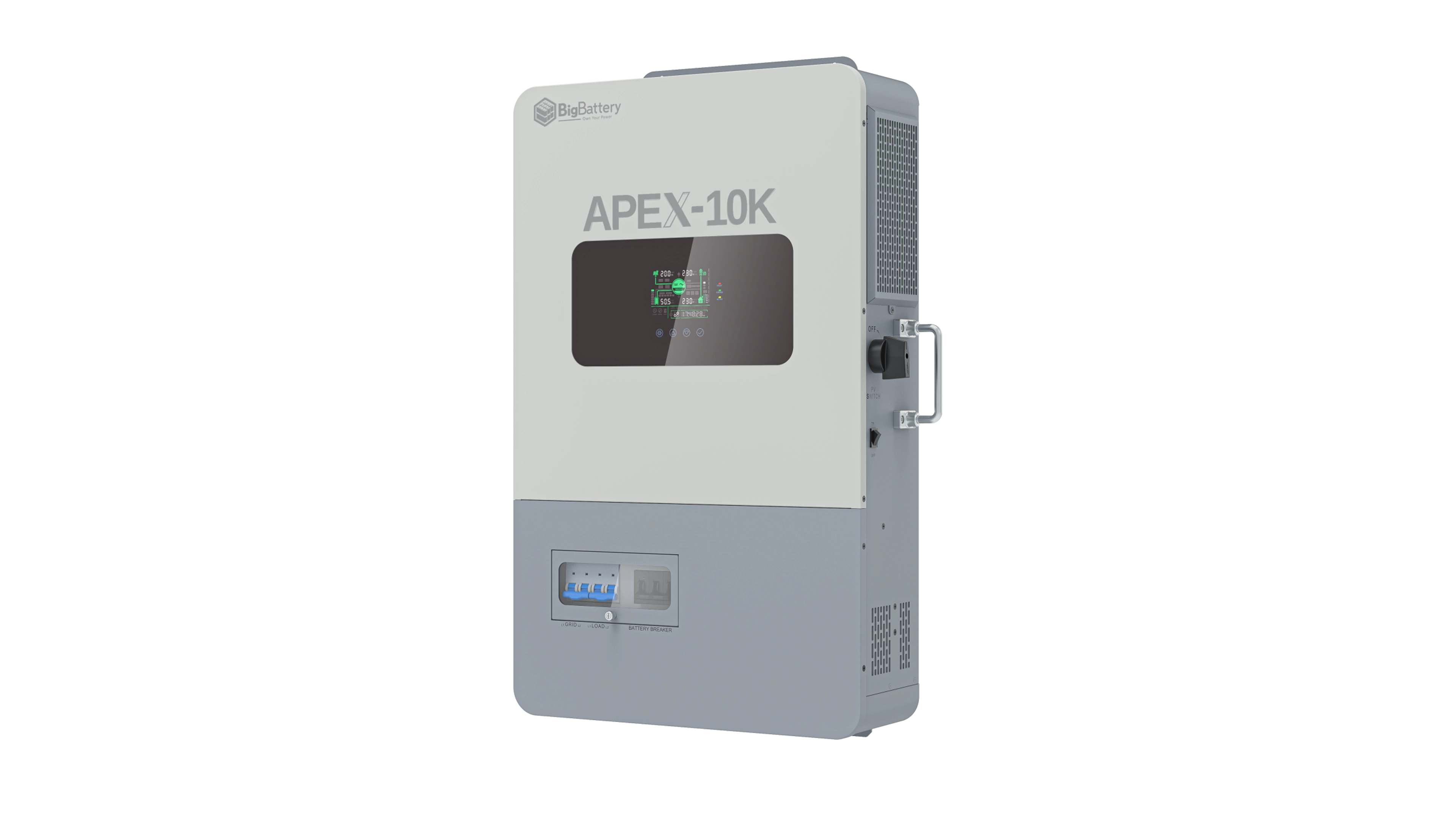 High quality photo of the Big Battery Apex-10k Front Right View. Photo sourced by Current Connected.