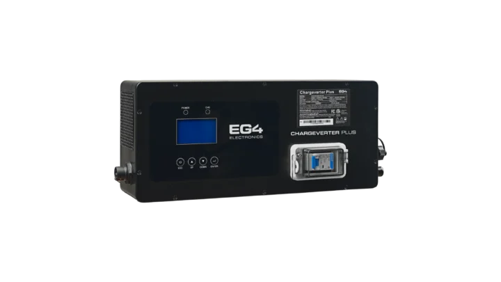 High quality photo of the EG4 Chargeverter Plus Right Tilt View. Photo sourced by Current Connected.