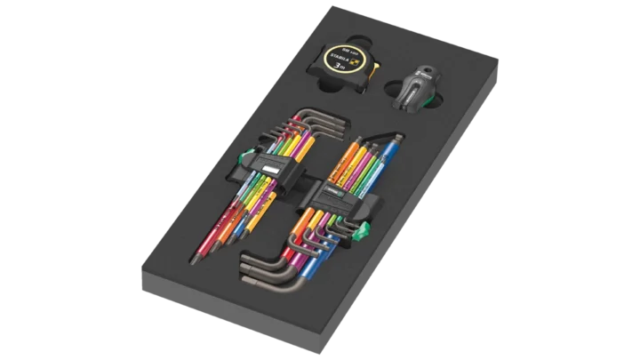 High quality photo of the Wera 9740 Foam Instert L_key Set. Photo sourced by Current Connected from WERA Tools.