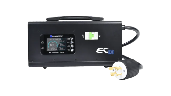 High quality photo of the ECO-WORTHY EC100 48V 100a Battery Charger Front View. Photo sourced by Current Connected from ECO-WORTHY.