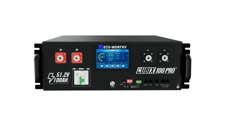 High quality photo of the ECO-WORTHY Cubix 100 Pro Front View. Photo sourced by Current Connected from ECO-WORTHY.