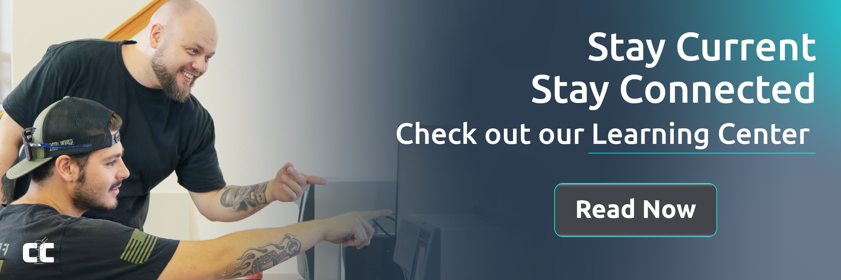 Stay current and stay connected by checking out our Learning center. This image features a mentor and mentee pointing to something on a computer screen. Click the banner to navigate to the Learning Center.