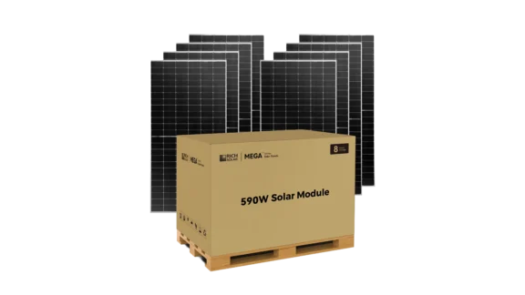 Rich Solar MEGA 590W Bifacial Monocrystalline Solar Panels, Pallet of 8 Panels, 4.7kW of Solar Power for Residential, Commercial, or Off-Grid Power